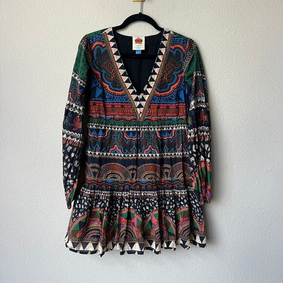 FARM Rio V-Neck Multicolor Printed Tunic Mini Dress Size XS - Picture 2 of 6